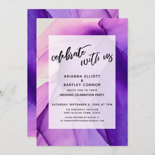 Paarse Inkt Krijgt de Feestelijke Viering van Ons  Kaart (Voorkant / Achterkant)