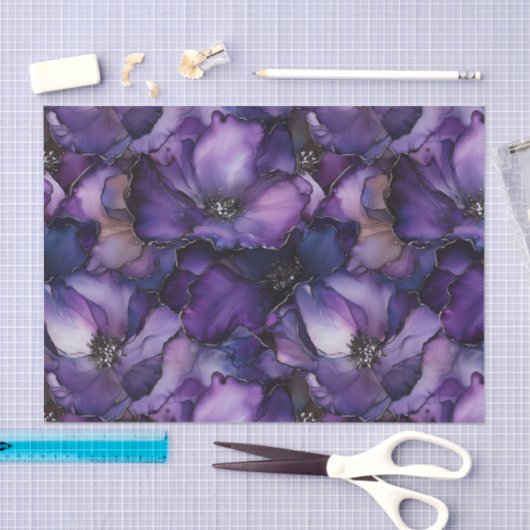 Paarse Inktbloemen Decoupage Tissue Paper Tissuepapier (Craft)