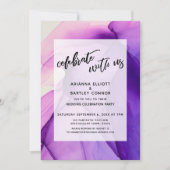 Paarse Inkten Feest met Ons Trouwreceptie Kaart (Voorkant)