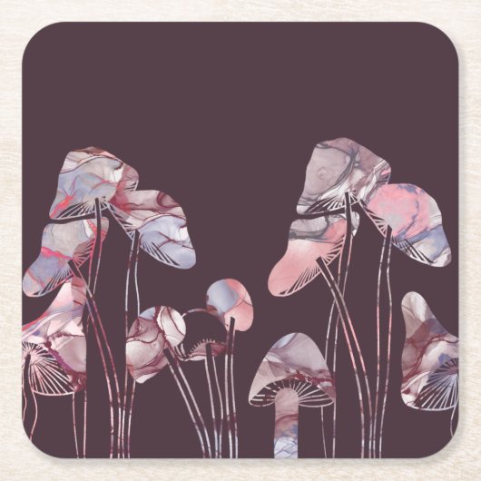 Paarse inktpaddenstoelen kartonnen onderzetters (Voorkant)