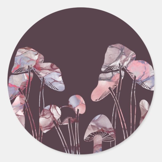 Paarse inktpaddenstoelen ronde sticker (Voorkant)