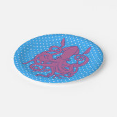 Paarse inktvis en pooldijen papieren bordje (Gekanteld)