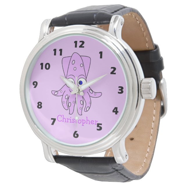 Paarse Inktvis Ontwerp Horloge (Gekanteld)