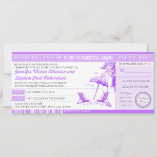 paarse instapkaart tickets huwelijksuitnodigingen kaart