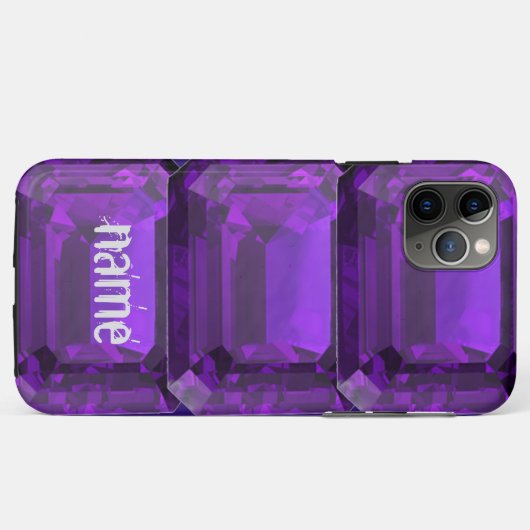 Paarse iPhone case Amethyst Gemstone met Initiaal (Achterkant (horizontaal))