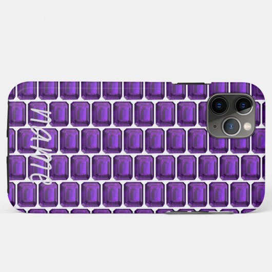 Paarse iPhone case Amethyst Pattern met Monogram (Achterkant (horizontaal))