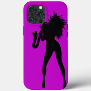 Paarse iPhone-hoes met saxofoonspeler meisje Case-Mate iPhone Case