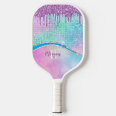 Paarse Iridescent & Glitter Drivers, naam en monog Pickleball Paddle (Achterkant)