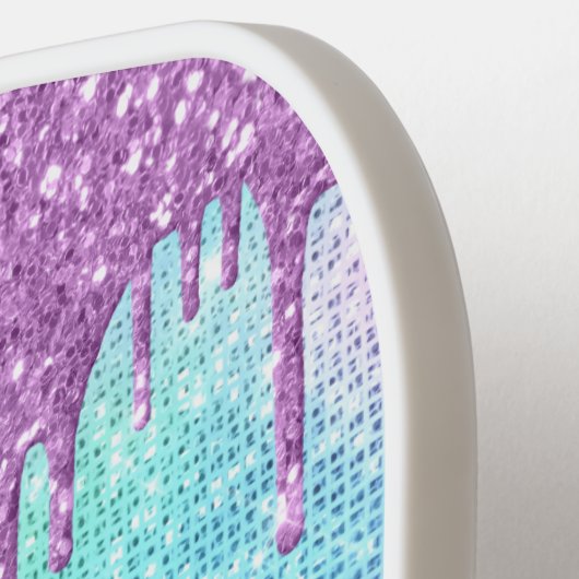 Paarse Iridescent & Glitter Drivers, naam en monog Pickleball Paddle (Links Detail)