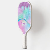 Paarse Iridescent & Glitter Drivers, naam en monog Pickleball Paddle (Links)