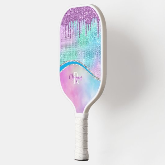 Paarse Iridescent & Glitter Drivers, naam en monog Pickleball Paddle (Links)