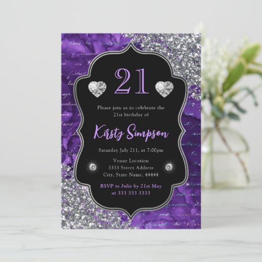 Paarse Iridescent Mermaid Letters 21st Birthday Kaart (Staand voorkant)