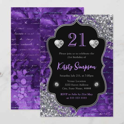 Paarse Iridescent Mermaid Letters 21st Birthday Kaart (Voorkant / Achterkant)