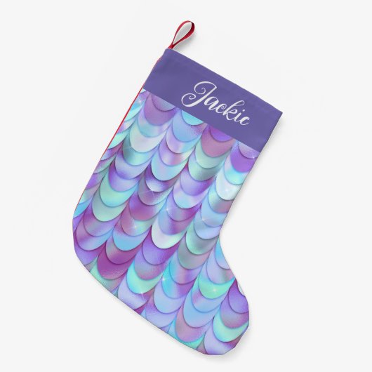 Paarse Iridescent Mermaid Scales Monogram Kleine Kerstsok (Voorkant (Hangend))