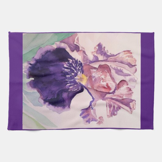 Paarse iris aquarel lavendel bloembloem te theedoek (Horizontaal)