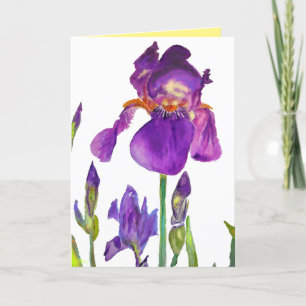 Paarse Iris Aquarel Schilderen Bloemen Kaart