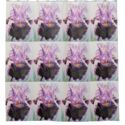 Paarse iris aquarel schilderij douchegordijn (Voorkant)