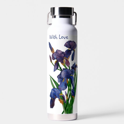 Paarse Iris aquarel Waterfles (Voorkant)