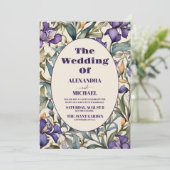 Paarse iris art nouveau bruiloft kaart (Staand voorkant)