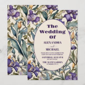 Paarse iris art nouveau bruiloft kaart (Voorkant / Achterkant)