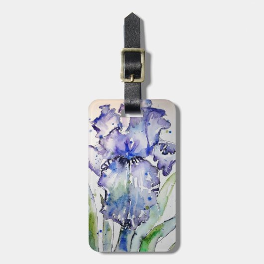 Paarse Iris Art Waterverf Birthday Navy Blue Bagagelabel (Voorkant verticaal)