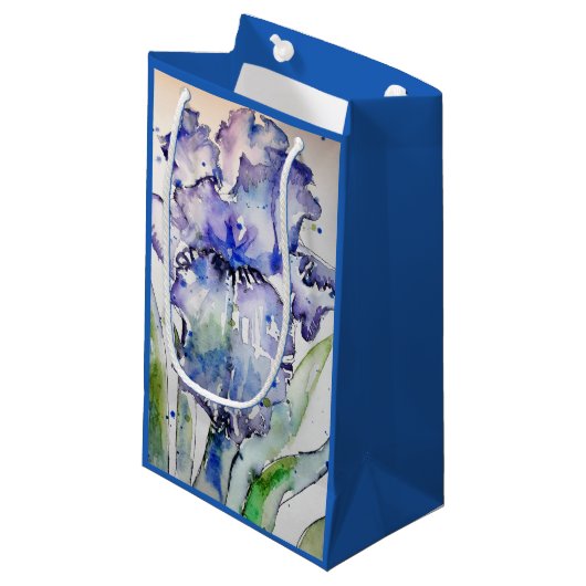 Paarse Iris Art Waterverf Birthday Navy Blue Klein Cadeauzakje (Voorkant Gekanteld)