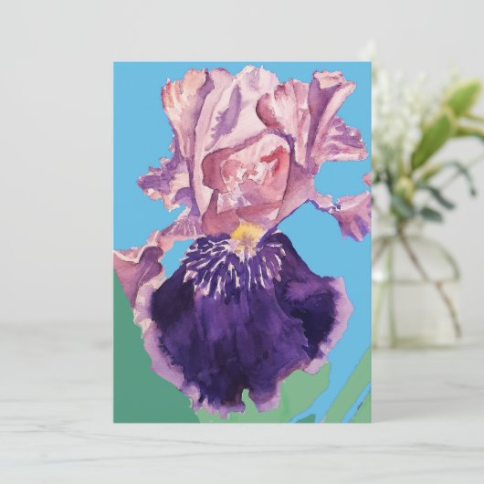 Paarse Iris Art Waterverf Birthday Uitnodiging (Staand voorkant)