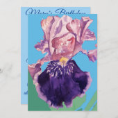 Paarse Iris Art Waterverf Birthday Uitnodiging (Voorkant / Achterkant)