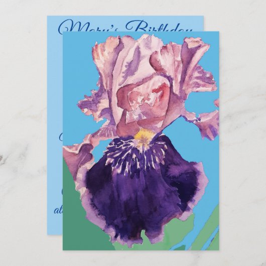 Paarse Iris Art Waterverf Birthday Uitnodiging (Voorkant / Achterkant)