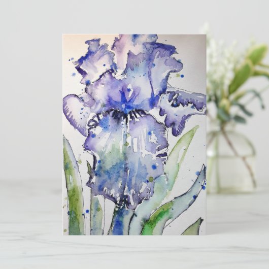 Paarse Iris Art Waterverf Birthday Uitnodiging (Staand voorkant)