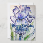 Paarse Iris Art Waterverf Birthday Uitnodiging (Voorkant)