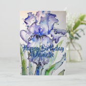 Paarse Iris Art Waterverf Birthday Uitnodiging (Staand voorkant)
