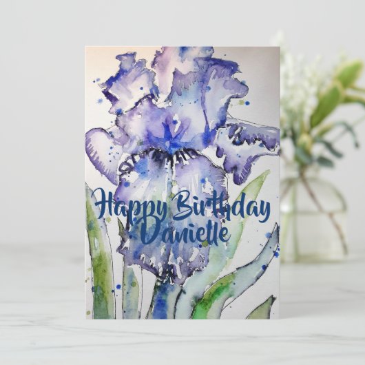 Paarse Iris Art Waterverf Birthday Uitnodiging (Staand voorkant)