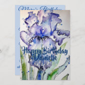 Paarse Iris Art Waterverf Birthday Uitnodiging (Voorkant / Achterkant)