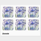 Paarse Iris Art Waterverf Birthday Uitnodiging Vierkante Sticker (Vel)