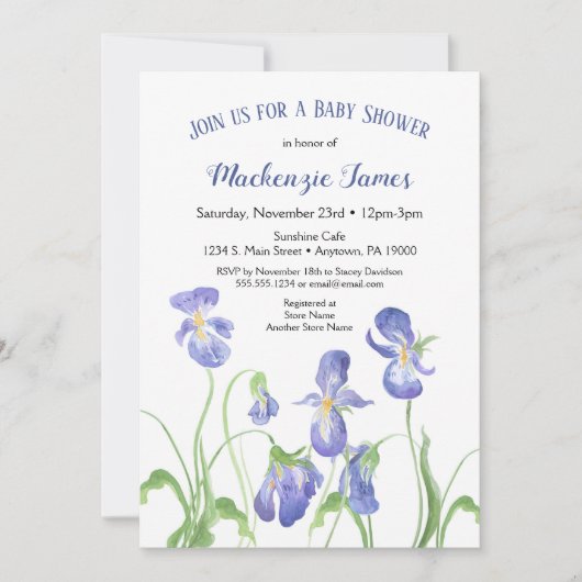 Paarse Iris Baby shower Invitation Spring Floral Kaart (Voorkant)