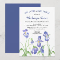 Paarse Iris Baby shower Invitation Spring Floral