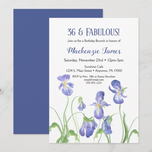 Paarse Iris Birthday Invitation Floral Brunch Kaart (Voorkant / Achterkant)