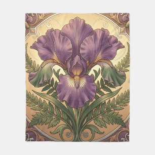 Paarse Iris Bloem Art Nouveau Sierlijke Lijst Fleece Deken
