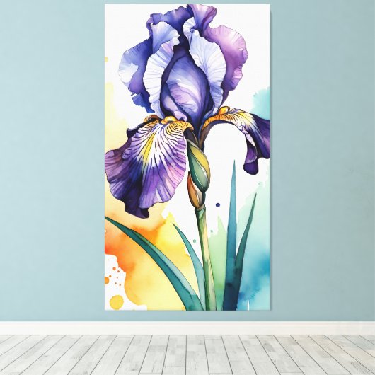 Paarse iris bloem bloei canvas afdruk (Insitu (Houten vloer))