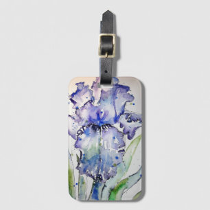 Paarse Iris Bloem Bloemrijke Waterverf Bagagielabe Bagagelabel