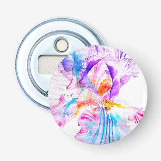 Paarse iris Bloem Bruiloft Gunsten Bloemstuk Bloem Button Flesopener (Voorkant)