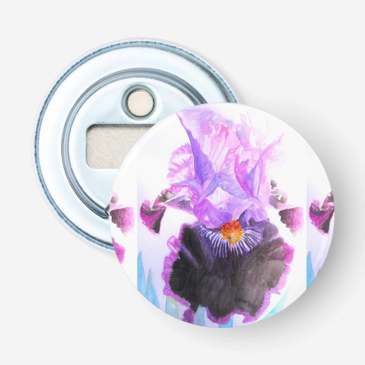 Paarse iris Bloem Bruiloft Gunsten Bloemstuk Bloem Button Flesopener (Voorkant)
