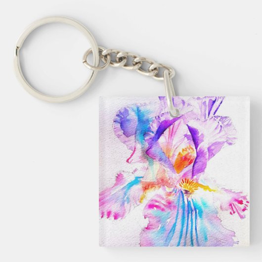 Paarse iris Bloem Bruiloft Gunsten Bloemstuk Sleutelhanger (voorkant)
