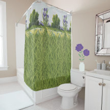 Paarse Iris Bloem + Groen Veld Vintage Botanisch