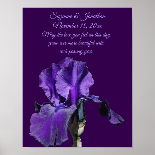Paarse Iris Bloem Persoonlijke Trouwdag Poster (Voorkant)