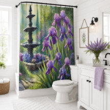 Paarse Iris Bloem Tuin Douchegordijn