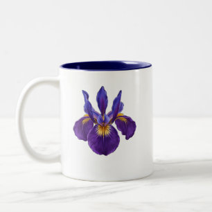 Paarse Iris Bloem Waterverf Botanische Bloemenkuns Tweekleurige Koffiemok