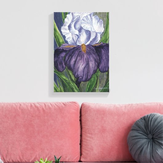 Paarse Iris Bloem Waterverf Schilderen op Canvas Afdruk (Insitu (Woonkamer))