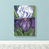 Paarse Iris Bloem Waterverf Schilderen op Canvas Afdruk (Insitu (Houten vloer))